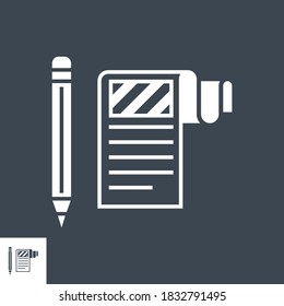 Icono de glifo vectorial relacionado con la presentación del artículo. Aislado en fondo negro. Ilustración vectorial.