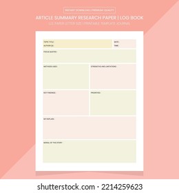 ARTICLE SUMMARY RESEARCH PAPER | ARTICLE SUMMARY NOTEBOOK | ARTICLE SUMMARY LOG BOOK | ARTICLE SUMMARY PRINTABLE TEMPLATE