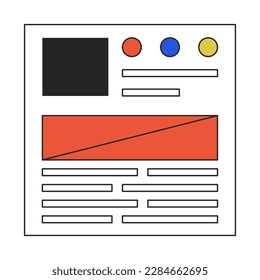 Article webpage template linear flat color vector icon. Website page. Editable thin line element on white. Simple lineart cartoon style spot illustration for web graphic design and animation