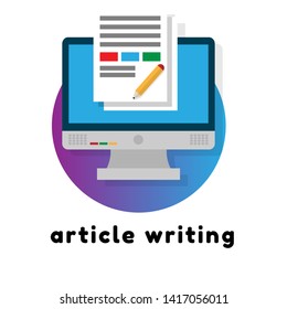 article writing design flat concept, flat design. monitor with article news icon. 