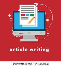 article writing design flat concept, flat design. monitor with article news icon. 