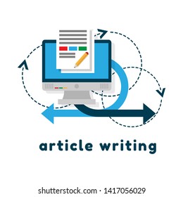 article writing design flat concept, flat design. monitor with article news icon. 