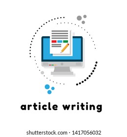 article writing design flat concept, flat design. monitor with article news icon. 