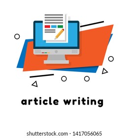 article writing design flat concept, flat design. monitor with article news icon. 