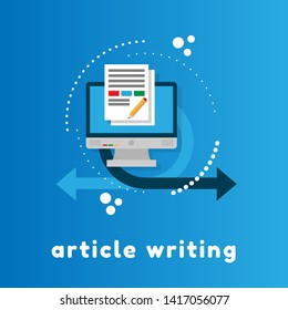 article writing design flat concept, flat design. monitor with article news icon. 
