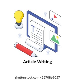 Article Writing isometric Colored illustration. EPS File stock illustration