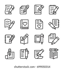 Article Writing Line Vector Icons Set