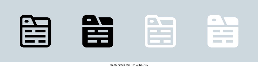 Articles icon set in black and white. Blog signs vector illustration.