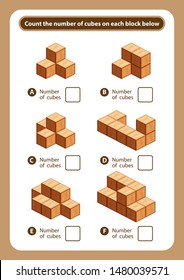 articles sheet count the number of cubes on each block, kids activity sheet for counting number 3d cubes, logic counting for preschool children, worksheet educational a mathematical game for printable