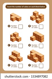 articles sheet count the number of cubes on each block, kids activity sheet for counting number 3d cubes, logic counting for preschool children, worksheet educational a mathematical game for printable