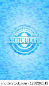 Articulate sky blue emblem with triangle mosaic background