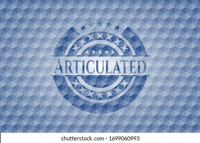 Emblema poligonal azul articulado. Ilustración vectorial. Detallado.