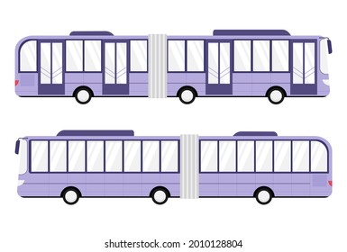 Articulated Bus With Four Doors. Side View. Cartoon, Flat Style Vector Illustration. City Public Transport, Modern Accordion Bus Isolated On White. 
