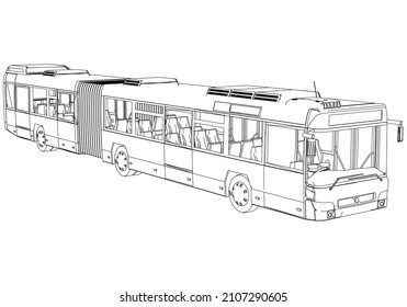 Articulated bus outline vector illustration. Bus vehicle template vector isolated on white.