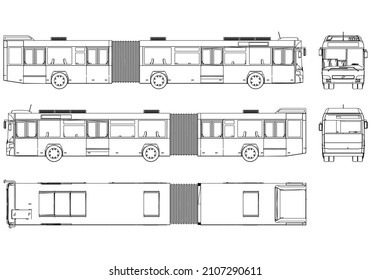 Articulated bus outline vector illustration. Bus vehicle template vector isolated on white.