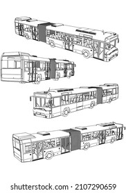 Articulated bus outline vector illustration. Bus vehicle template vector isolated on white.