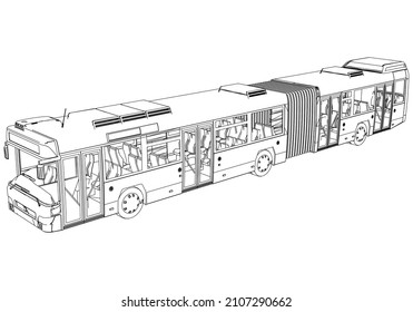 Articulated bus outline vector illustration. Bus vehicle template vector isolated on white.