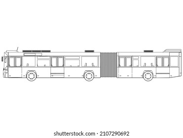 Articulated bus outline vector illustration. Bus vehicle template vector isolated on white.