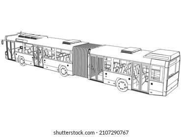 Articulated bus outline vector illustration. Bus vehicle template vector isolated on white.