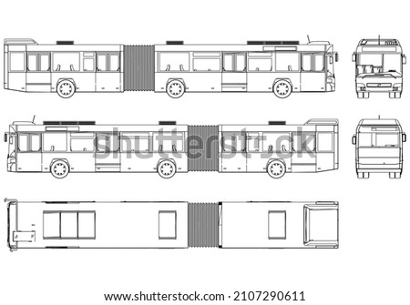 Articulated bus outline vector illustration. Bus vehicle template vector isolated on white.