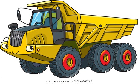 Articulated Dump Truck Car With Eyes Illustration