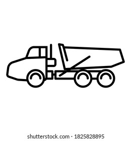 Articulated dump truck icon. Isolated vector of construction equipment. 
Heavy equipment vehicles. Illustration of outline icon on white background. 
Perfect use for icons, web, patterns, designs, etc