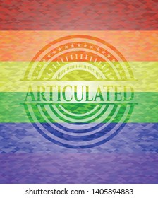 Articulated on mosaic background with the colors of the LGBT flag