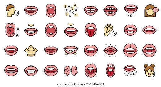 Articulation Icons Set Outline Vector. Childhood Development. Education Exercise