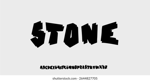 Artifact alphabet is a bold rough hewn lettering style with black shadow jurrasic