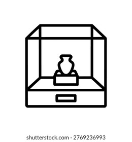 Artifact display box icon representing protected storage, valuable object preservation, and curated museum exhibits.