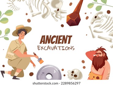 Artifact excavation fossil ancient prehistory banner abstract concept. Vector graphic design illustration