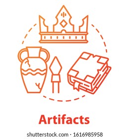 Artifacts concept icon. Ancient treasures. Museum exhibits. Archaeological old civilization evidences. Historical research. Vector isolated outline RGB color drawing