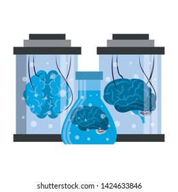 artifical intelligence concept with brain into test tube and brain into maintenance cylinder icon cartoon vector illustration graphic design