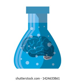 artifical intelligence concept brain into test tube icon cartoon vector illustration graphic design