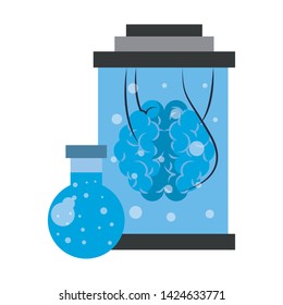 artifical intelligence concept with chemical liquid into a balloon test tube and brain into maintenance cylinder icon cartoon vector illustration graphic design