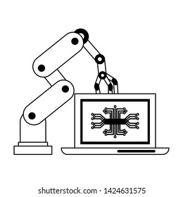 Artifical Intelligence Concept With Computer And Robotic Arm Icon Cartoon Vector Illustration Graphic Design