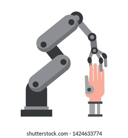 artifical intelligence concept with humanoide cyborg hand and robotic arm icon cartoon vector illustration graphic design