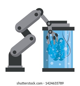 artifical intelligence concept with robotic arm and brain into maintenance cylinder icon cartoon vector illustration graphic design