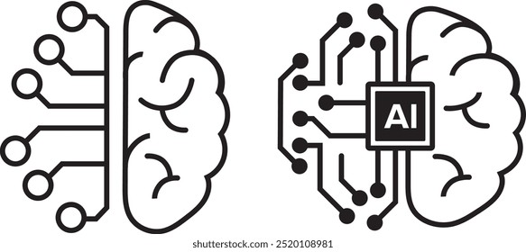 Inteligencia artificial e icono del cerebro humano, circuito del cerebro, concepto de aprendizaje automático