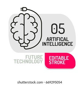 Artifical Intelligence Icon. Thin Line Icon Of Future Technology. Vector Illustration