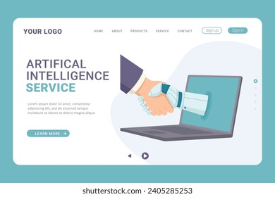 Artifical Intelligence service landing page template vector illustration