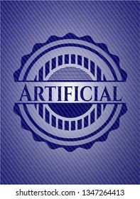 Artificial badge with denim background