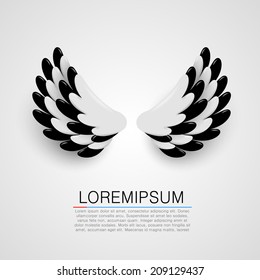 Artificial black and white wings background. Vector illustration