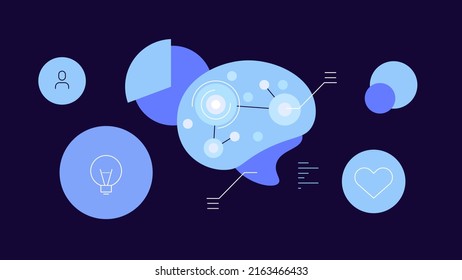 Artificial brain, cybernetics. Learning, personality and data processing. Neuron connections. Futuristic concept. Flat illustration. Vector file.