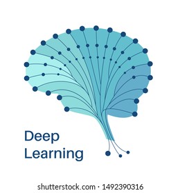 Artificial brain formed by neural network. AI, machine learning or deep learning illustration. Brain with cognitive services. Applicable as part of data science design. Green color vector illustration