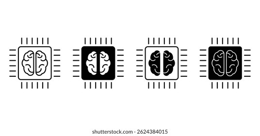 Artificial Brain Microchip Icon Set Black and White Vector Graphics Design