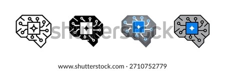 Artificial brain, straight style, with centralized chip element. Designed for automation systems, cognitive engines, and neural computing concepts.