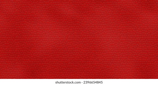 Artificial bright red leather or leatherette in a seamless pattern with embossed texture top view. Dermantin background. PVC material