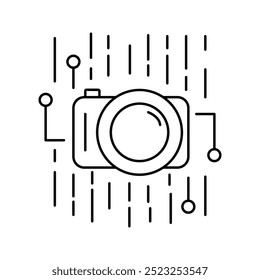 artificial camera icon vector AI artificial intelligence icon vector. Technology, brain, circuit, information.. Continuous one line with curl. Retinal access sign. Privacy secure symbol.,