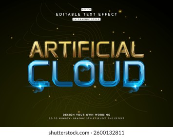 artificial cloud modern futuristic tech text effect with glossy shiny and flare style
